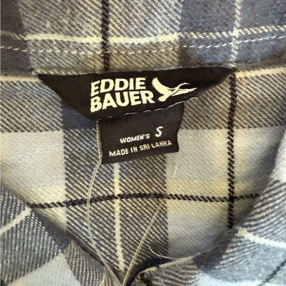 NWT Eddie Bauer Women's Gray Baby Blue Plaid Button Down Shirt Small - Picture 4 of 8